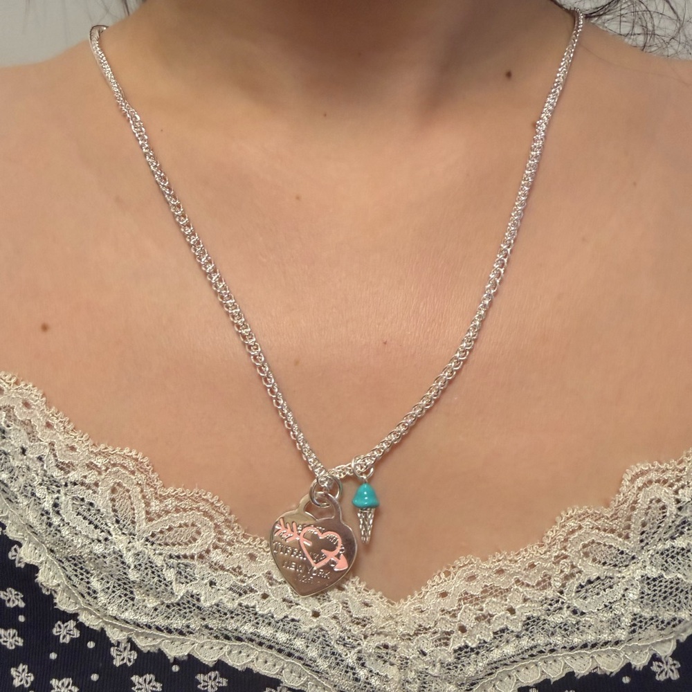 Tiffany & Co. Silver Heart Pendant Necklace with Turquoise Charm